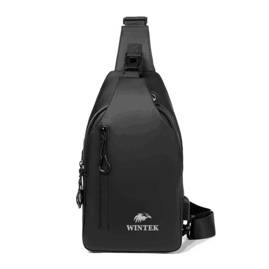 Спортивная сумка Wintek KTB230348, crossbody, полиэстер, c USB, водонепроницаемая, чёрная