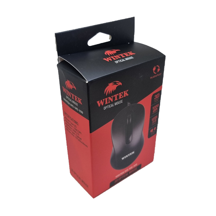 Мышь Wintek WS-MS-939, USB, 1000 dpi, 1.5 м, чёрная
