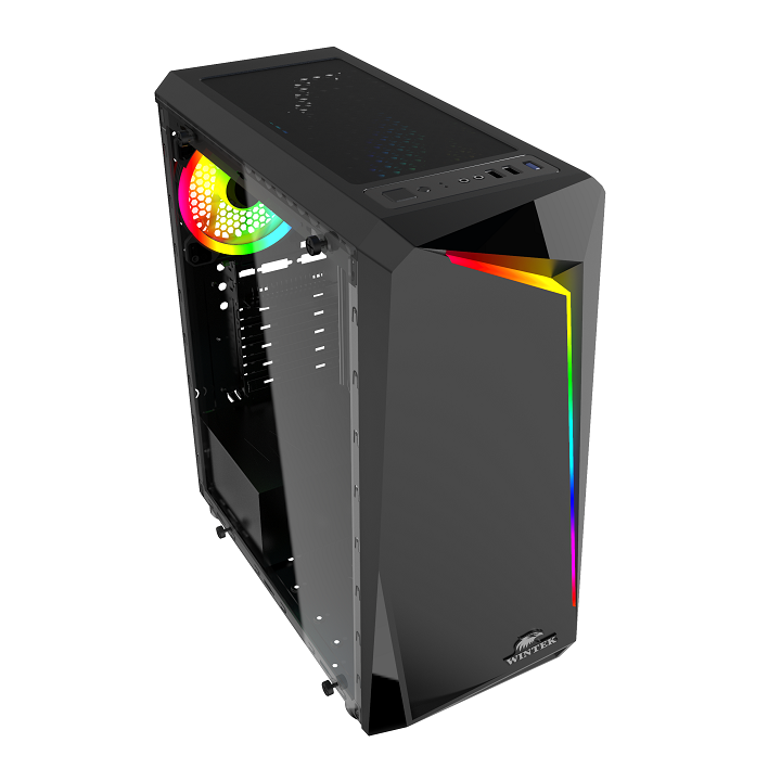 Корпус Wintek Crystal D533-B TG, ATX/Micro ATX, USB 1*3.0/2*2.0, HD+Mic, 0,5mm, 1*12cm fixed RGB fan