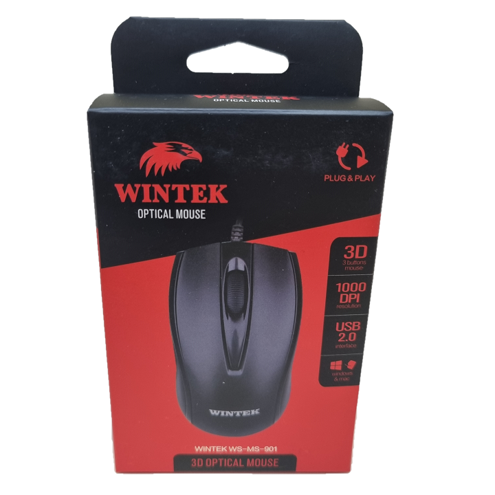 Мышь Wintek WS-MS-901, USB, 1000 dpi, 1.5 м, чёрная