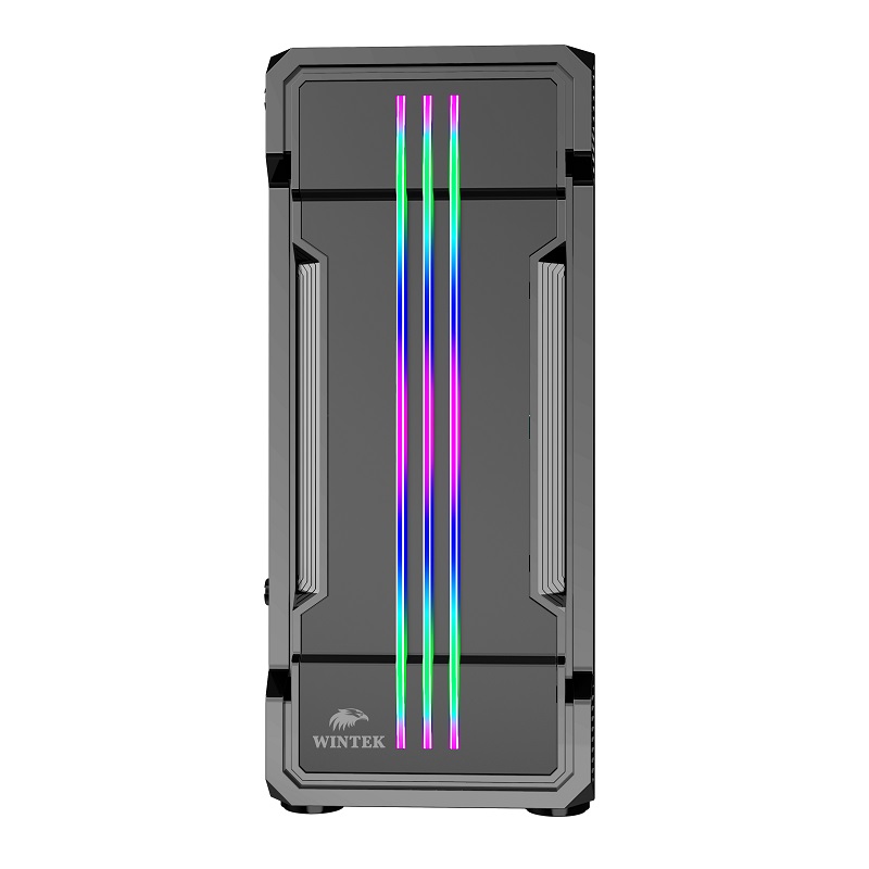 Корпус Wintek Flame-V2 D537-B TG, ATX/Micro ATX, USB 1*3.0/2*2.0, 0,5mm, 1*12cm RGB, Black